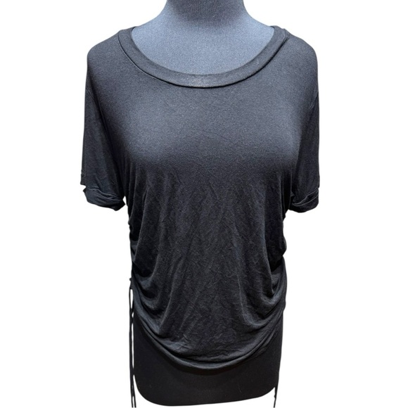 NWOT Paperoc Black Fitted Short Sleeve Top with Cinched Drawstring Sides Size L - Picture 1 of 5